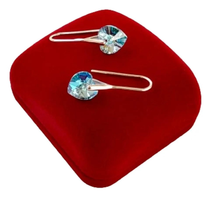 AROS DE PLATA 925 CON CRISTAL AGUAMARINA EN FORMA DE CORAZON - 3
