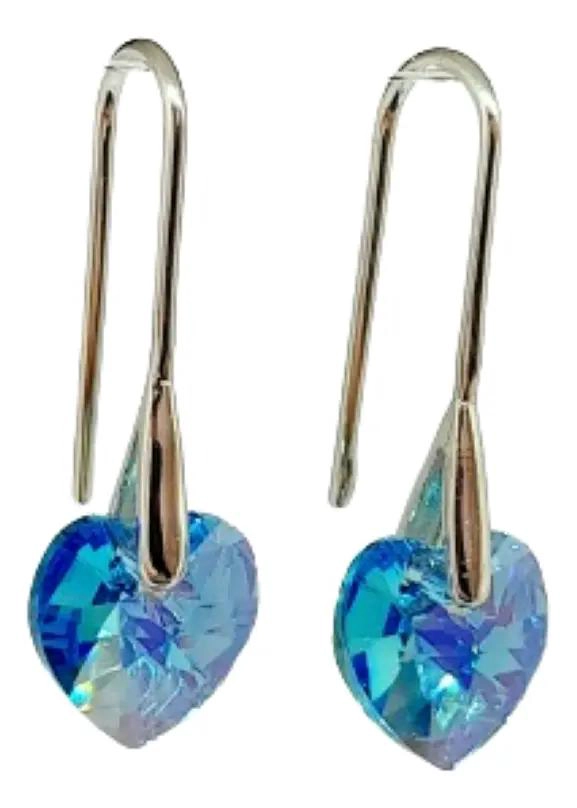 AROS DE PLATA 925 CON CRISTAL AGUAMARINA EN FORMA DE CORAZON - 4