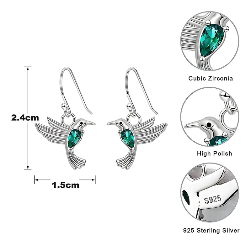 ARETE DE PLATA DE LEY 925 CON DISEÑO DETALLADO DE COLIBRI - 2
