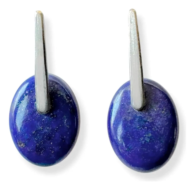 AROS DE PLATA FINA 925 CON PIEDRA LAPISLAZULI EN FORMA OVALADA - 1
