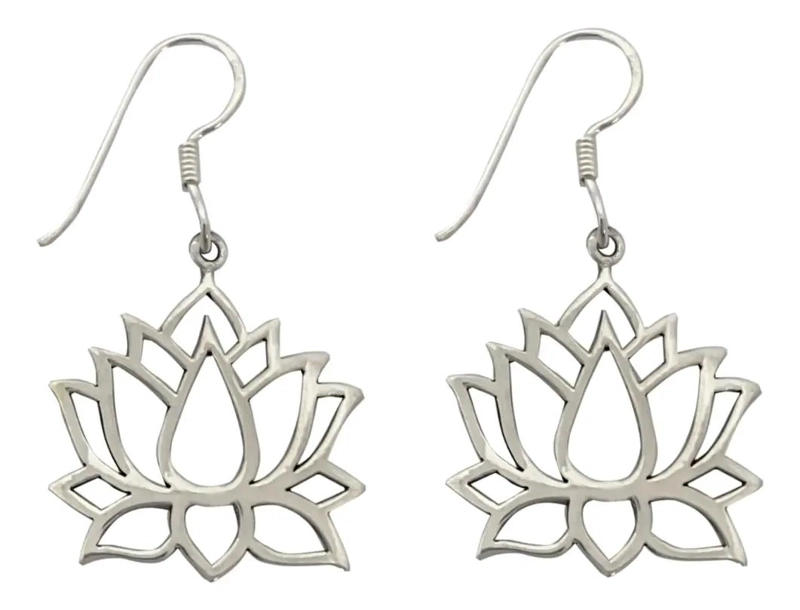 AROS COLGANTES CON DISEÑO DE FLOR DE LOTO EN PLATA FINA 925 ENVEJECIDA - 1
