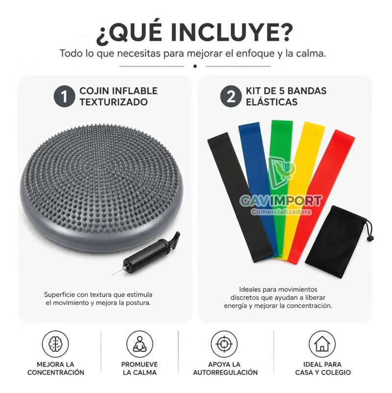 KIT DE COJIN SENSORIAL CON 5 BANDAS PARA REGULACION EN AUTISMO Y TDAH COLOR GRIS - 2