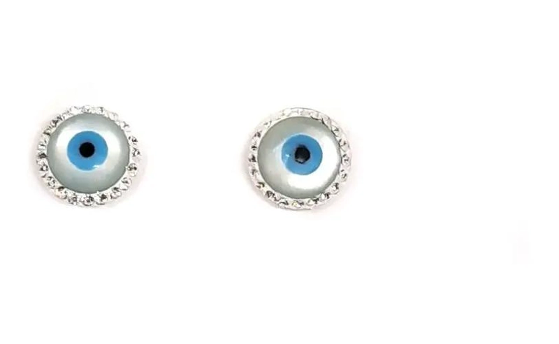 AROS CON DISEÑO DE OJOS TURCOS EN NACAR Y STRASS DE 10MM EN PLATA FINA 925 - 2