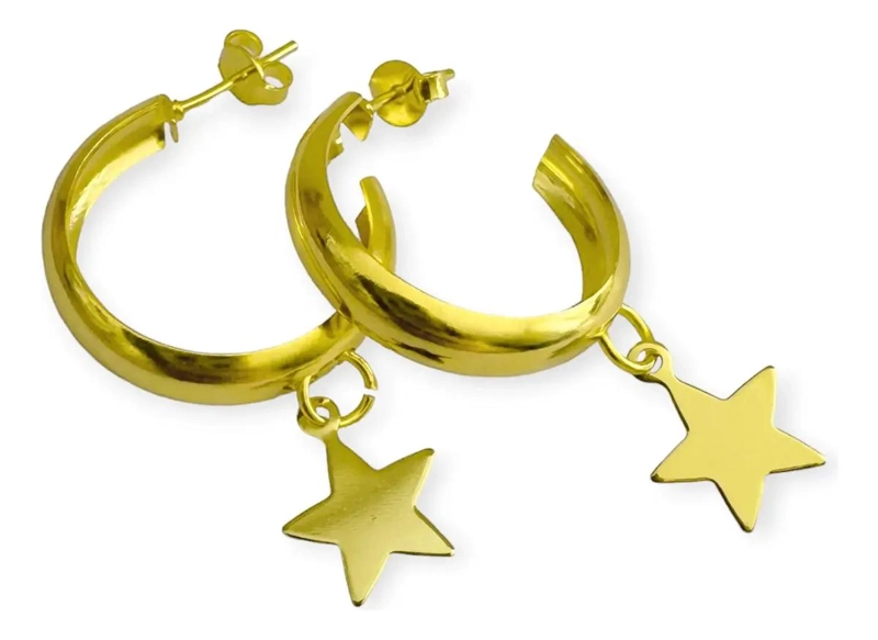 AROS ARGOLLA CON COLGANTE DE ESTRELLA ENCHAPADO EN ORO 18K - 1
