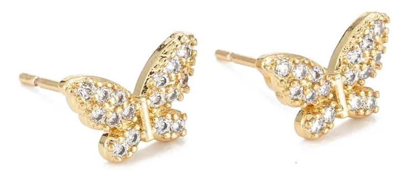 AROS DELICADOS CON DISEÑO DE MARIPOSA Y ZIRCONIAS PARA DAMA - 1