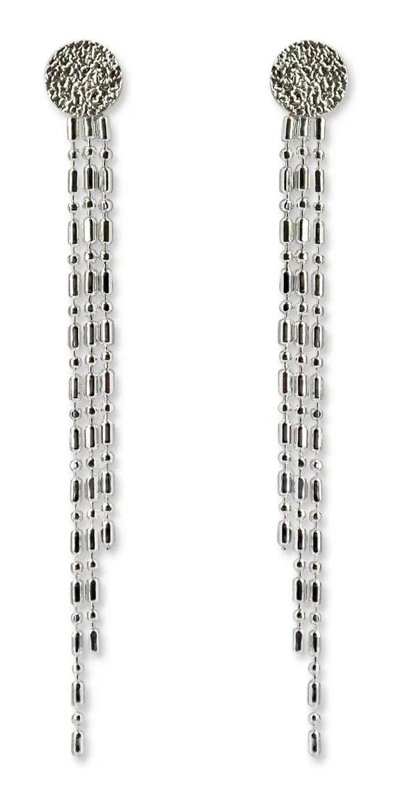 AROS COLGANTES CON DISEÑO DE CADENA Y PUNTO Y COMA EN PLATA FINA LEY 925 - 1