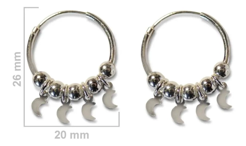 AROS ARGOLLA CON CUATRO LUNAS COLGANTES EN PLATA FINA 925 - 2