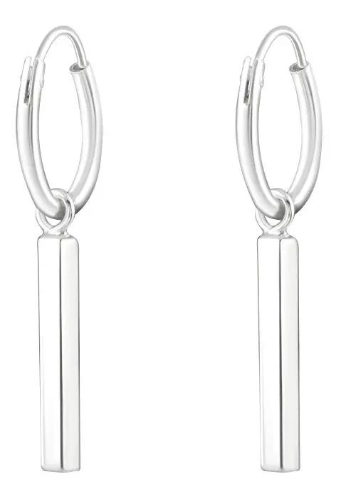 ARGOLLAS CON COLGANTES BARRA UNISEX EN PLATA 925 DE ALTA CALIDAD - 1