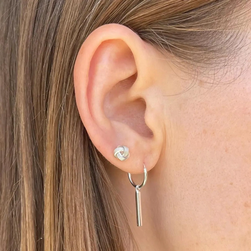 ARGOLLAS CON COLGANTES BARRA UNISEX EN PLATA 925 DE ALTA CALIDAD - 3