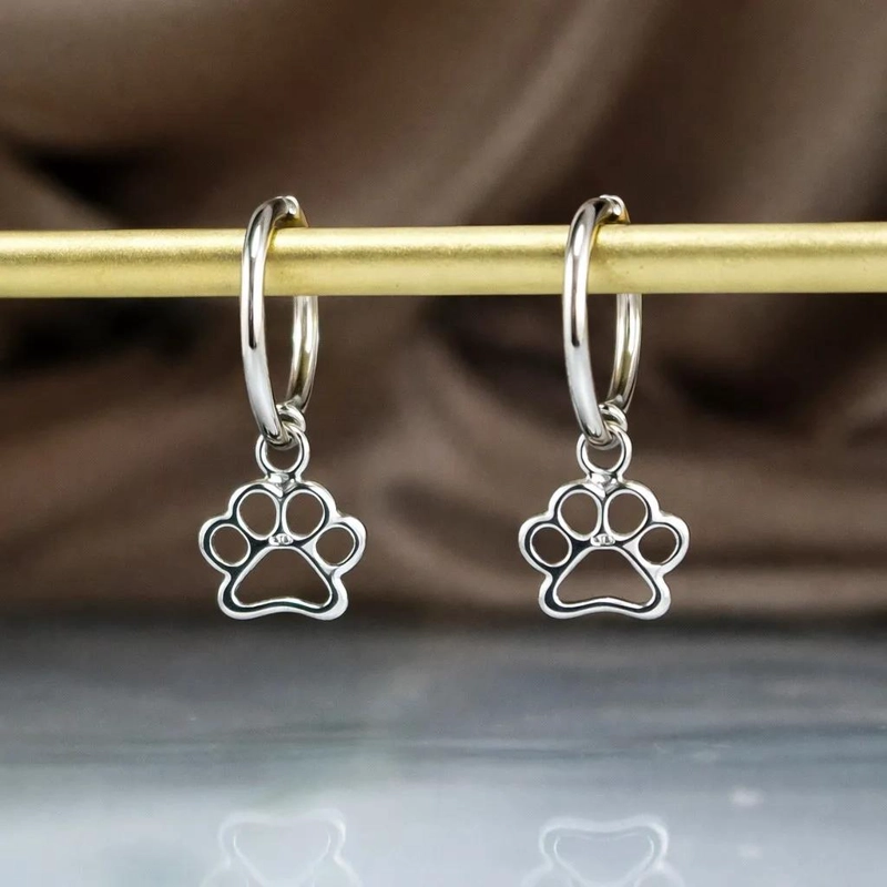 AROS ARGOLLA CON DISEÑO DE HUELLITA DE PERRITO EN PLATA LEY 925 - 3