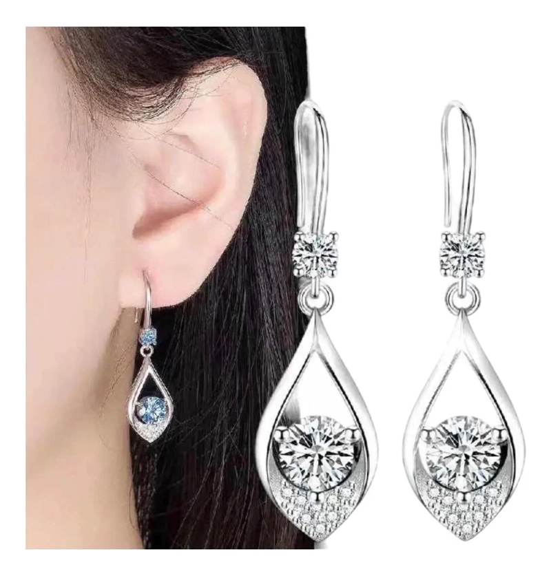 AROS PARA MUJER CON DISEÑO DE GOTA EN PLATA ESTERLINA DE ALTA CALIDAD - 1