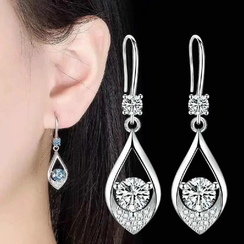 AROS PARA MUJER CON DISEÑO DE GOTA EN PLATA ESTERLINA DE ALTA CALIDAD - 2