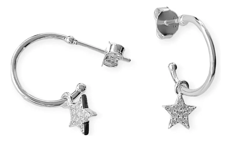 AROS ARGOLLA CON COLGANTE DE ESTRELLA Y CIRCON EN PLATA FINA 925 - 1