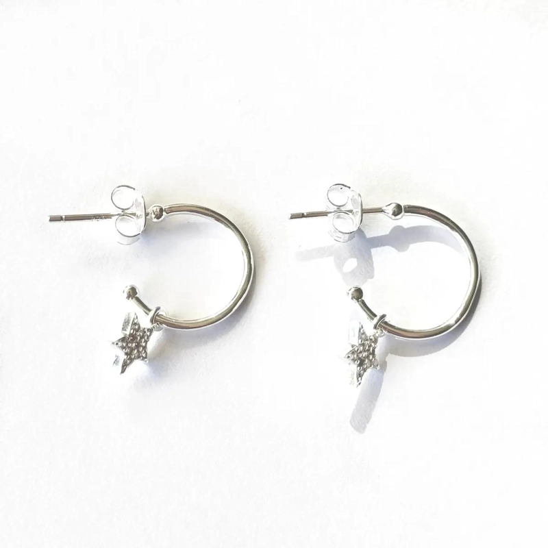AROS ARGOLLA CON COLGANTE DE ESTRELLA Y CIRCON EN PLATA FINA 925 - 2