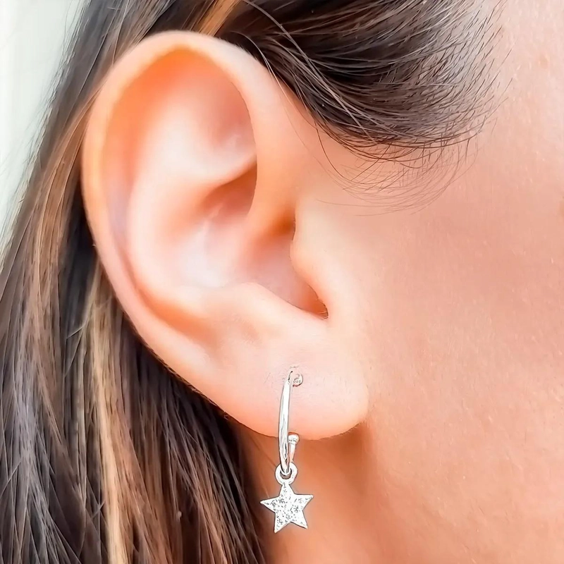 AROS ARGOLLA CON COLGANTE DE ESTRELLA Y CIRCON EN PLATA FINA 925 - 4