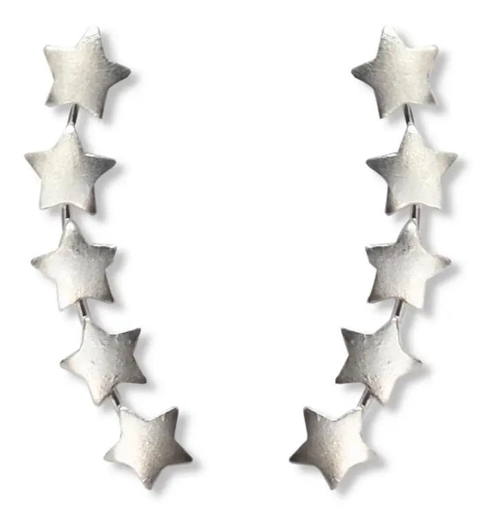 AROS TREPADORES CON DISEÑO DE CINCO ESTRELLAS EN PLATA FINA - 1