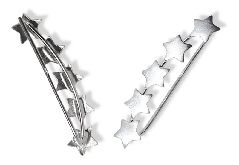 AROS TREPADORES CON DISEÑO DE CINCO ESTRELLAS EN PLATA FINA - 2