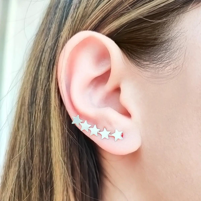 AROS TREPADORES CON DISEÑO DE CINCO ESTRELLAS EN PLATA FINA - 3