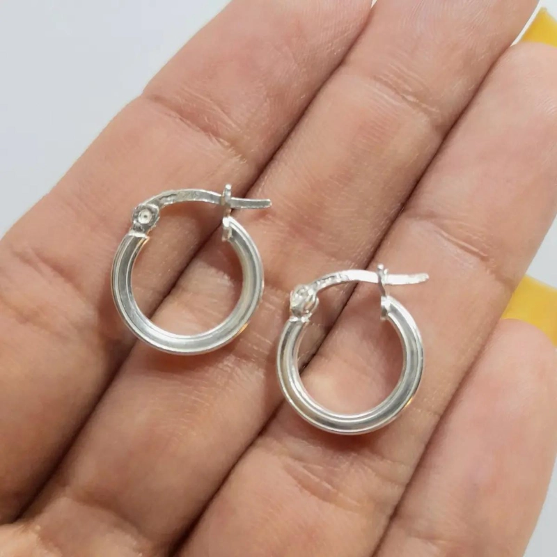 AROS ARGOLLA TUBO CUADRADO 14 MM EN PLATA FINA 925 - 3