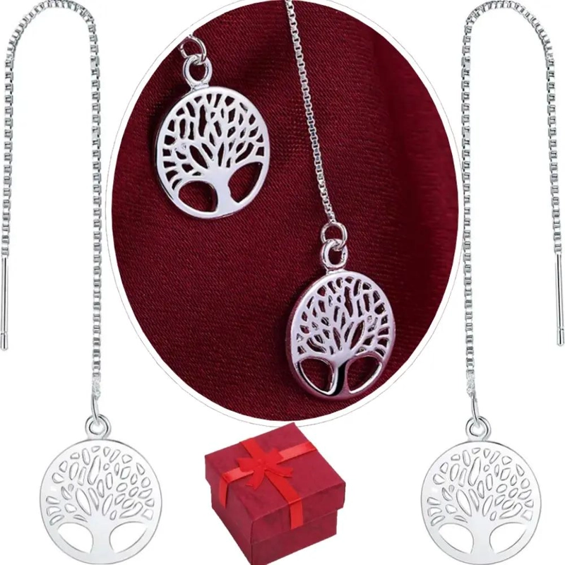 AROS DE PLATA 925 CON DISEÑO DE ARBOL DE LA VIDA PARA MUJER - 1