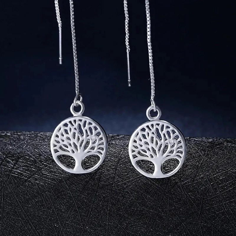 AROS DE PLATA 925 CON DISEÑO DE ARBOL DE LA VIDA PARA MUJER - 2