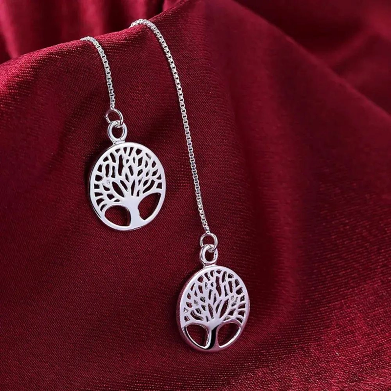 AROS DE PLATA 925 CON DISEÑO DE ARBOL DE LA VIDA PARA MUJER - 3