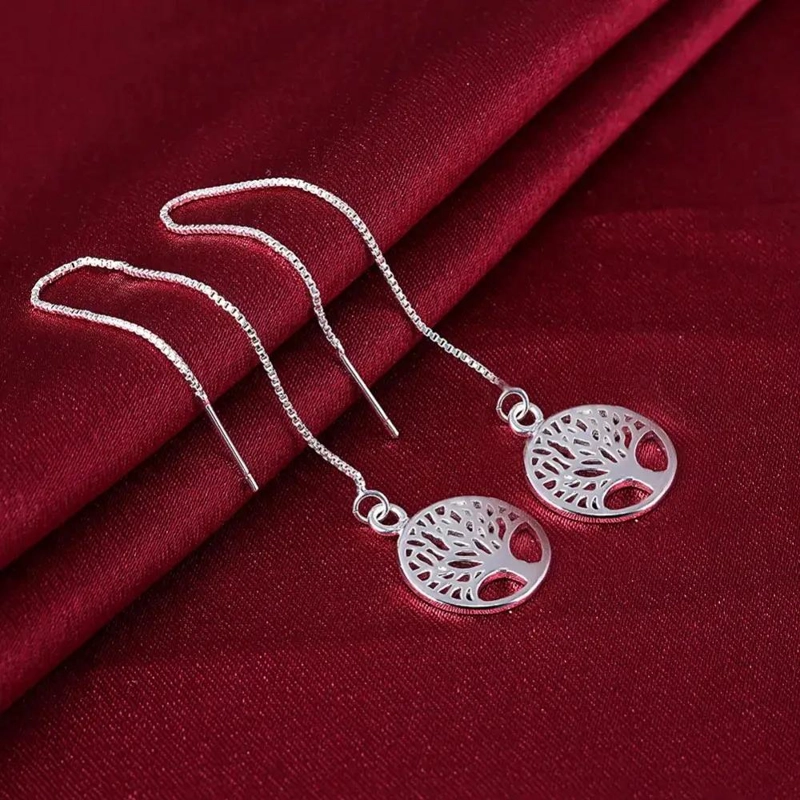 AROS DE PLATA 925 CON DISEÑO DE ARBOL DE LA VIDA PARA MUJER - 4