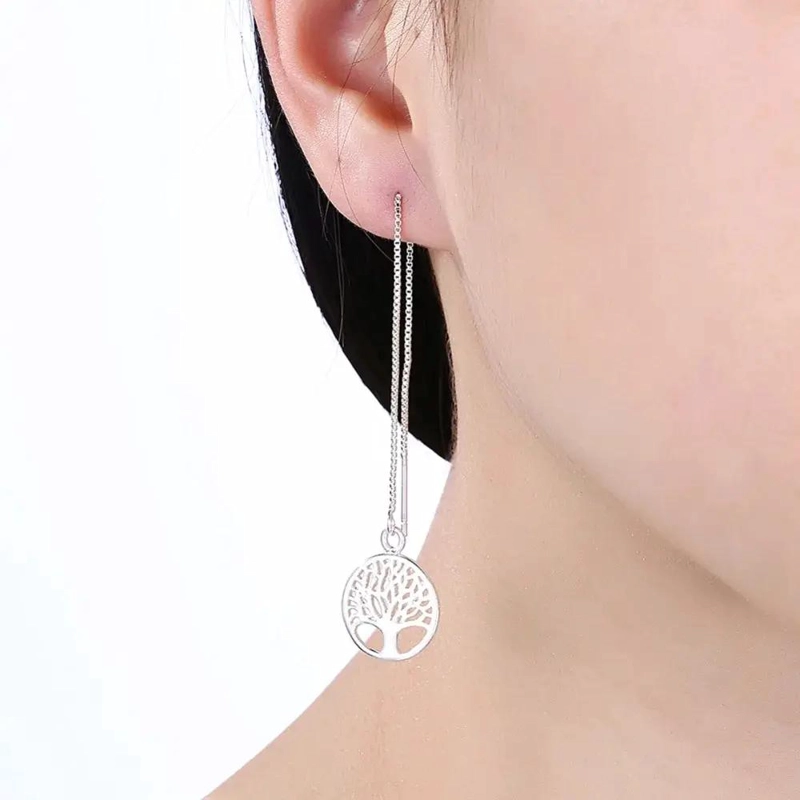 AROS DE PLATA 925 CON DISEÑO DE ARBOL DE LA VIDA PARA MUJER - 5
