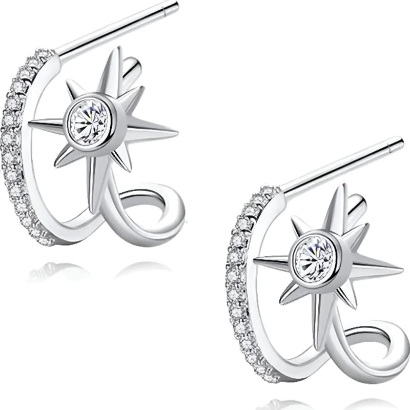 PENDIENTES DE PLATA 925 CON DISEÑO DE ESTRELLA Y PERLA PARA MUJER - 2