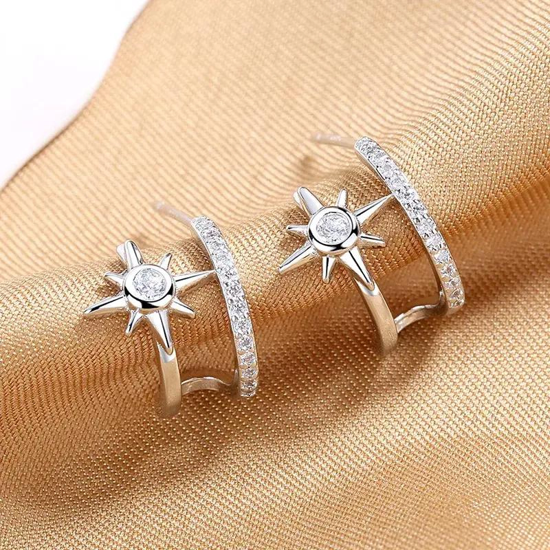 PENDIENTES DE PLATA 925 CON DISEÑO DE ESTRELLA Y PERLA PARA MUJER - 3