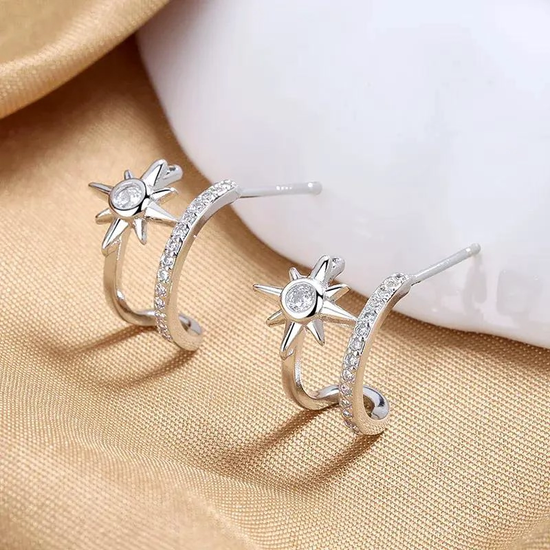 PENDIENTES DE PLATA 925 CON DISEÑO DE ESTRELLA Y PERLA PARA MUJER - 4