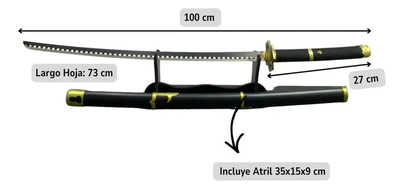 KATANA JAPONESA SAMURAI DE 100 CM CON BASE Y ACERO ENDURECIDO - 2