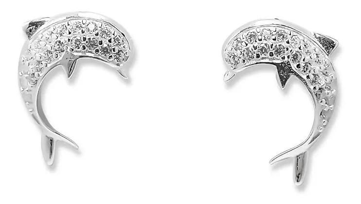 AROS CON DISEÑO DE DELFIN Y CIRCONES EN PLATA FINA 925 - 1