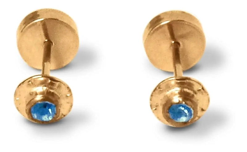 AROS PARA BEBE  CON CIRCON CELESTE DE 4MM EN ORO LAMINADO 18K - 1