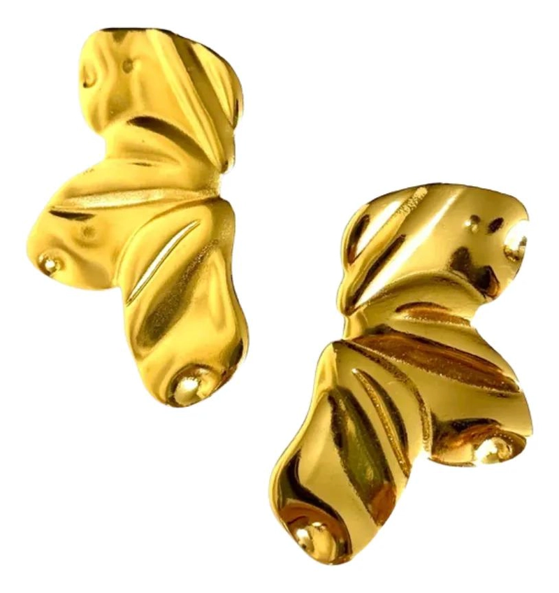 AROS ELEGANTES CON DISEÑO DE HOJAS Y FLOR EN ACERO INOXIDABLE - 1