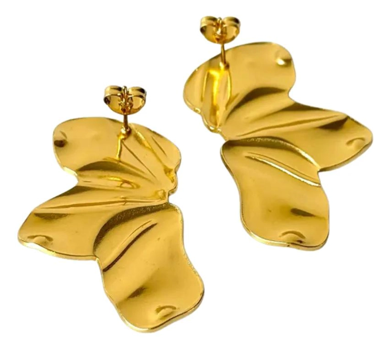 AROS ELEGANTES CON DISEÑO DE HOJAS Y FLOR EN ACERO INOXIDABLE - 2