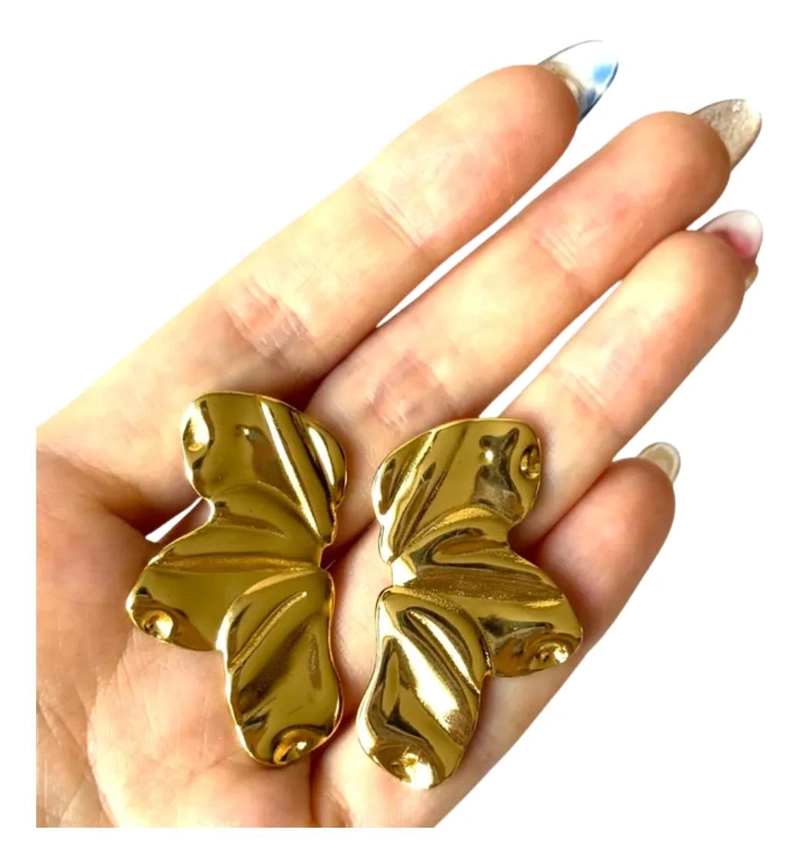 AROS ELEGANTES CON DISEÑO DE HOJAS Y FLOR EN ACERO INOXIDABLE - 4