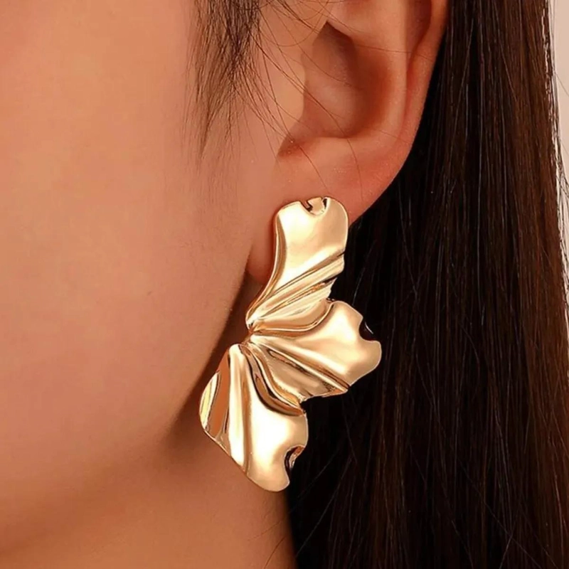 AROS ELEGANTES CON DISEÑO DE HOJAS Y FLOR EN ACERO INOXIDABLE - 5