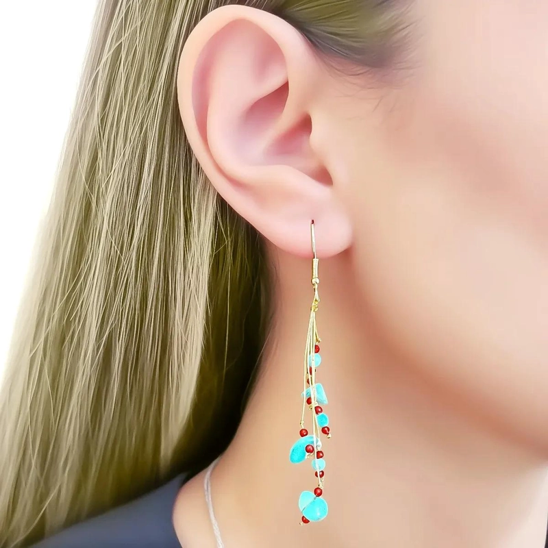 AROS CON DISEÑO DE RACIMO EN TONOS TURQUESA Y GANCHO ENCHAPADO EN ORO - 3