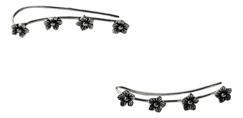 AROS TREPADORES CON DISEÑO DE CUATRO FLORES EN PLATA FINA 925 - 1