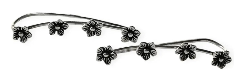 AROS TREPADORES CON DISEÑO DE CUATRO FLORES EN PLATA FINA 925 - 2