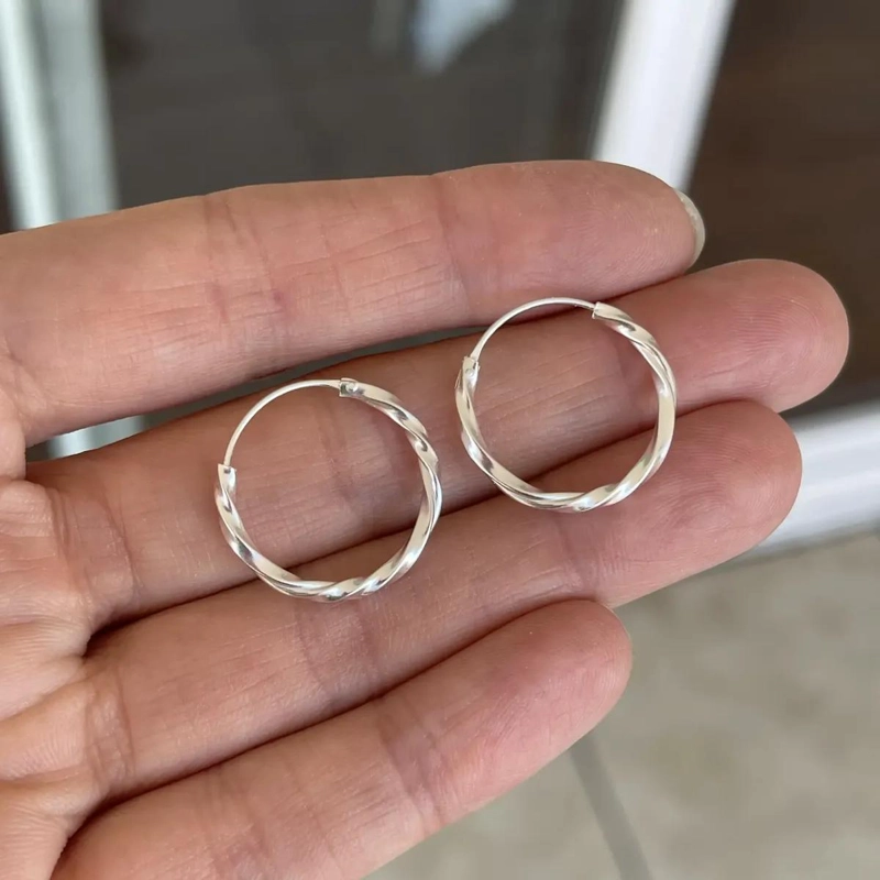 AROS ARGOLLAS DE PLATA 925 ENTORCHADAS DE 20 MM PARA HOMBRE Y MUJER - 4