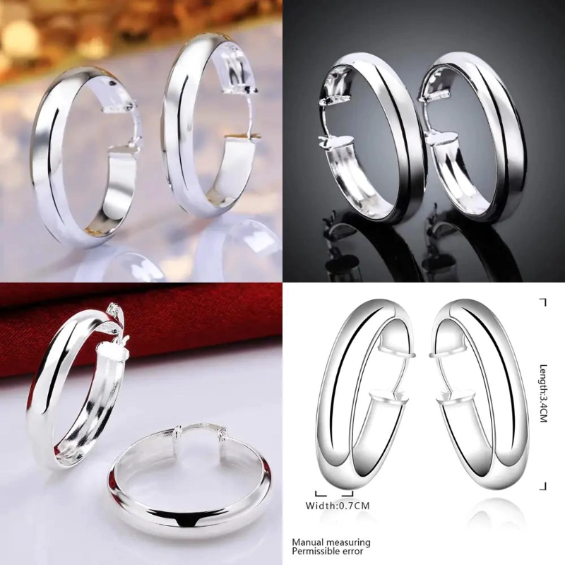 AROS DE PLATA CON DISEÑO DE ARGOLLA OVALADA DE 35 MM - 5