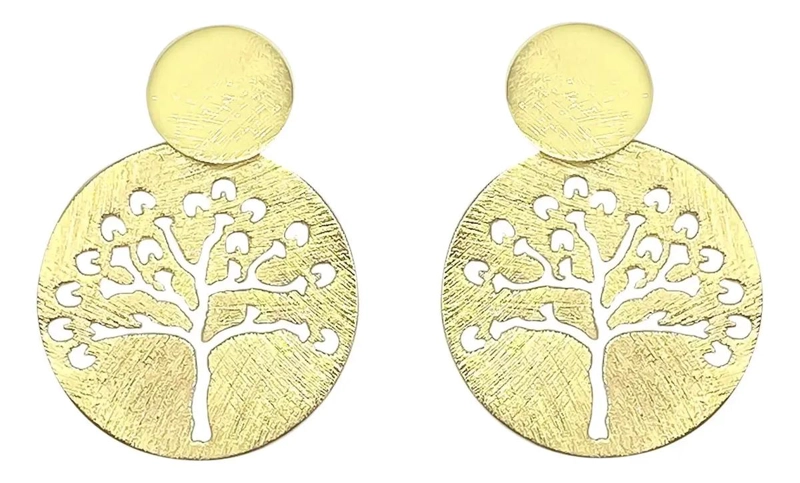 AROS CON DISEÑO DE ARBOL DE LA VIDA ENCHAPADOS EN ORO 18K - 1