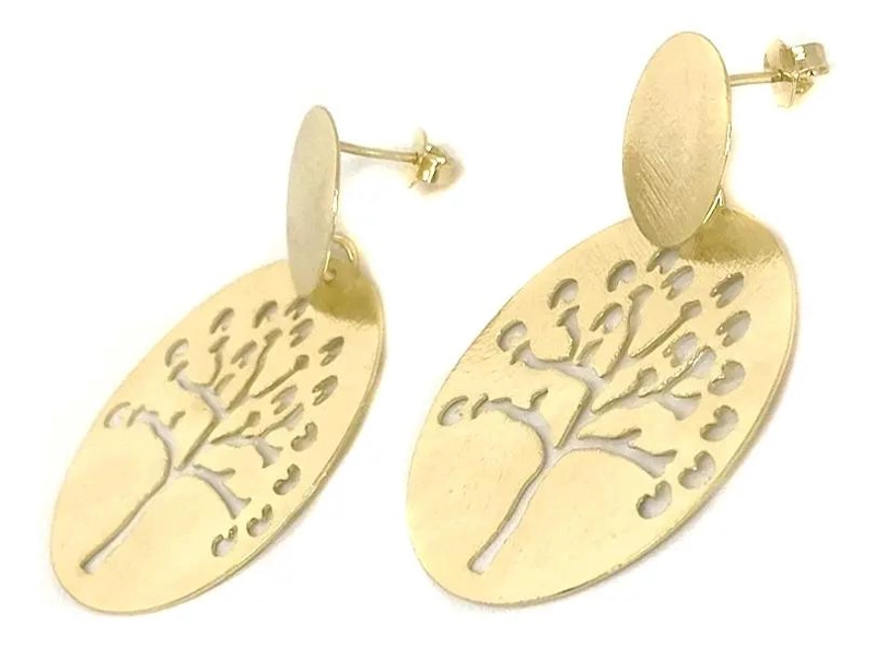 AROS CON DISEÑO DE ARBOL DE LA VIDA ENCHAPADOS EN ORO 18K - 2