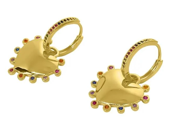 ARGOLLAS CON COLGANTE DE CORAZON Y CIRCONES DE COLORES ENCHAPADAS EN ORO - 2