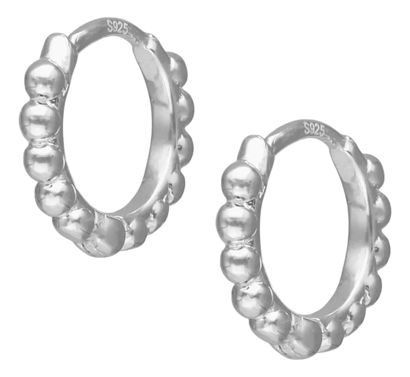 ARO DE PLATA TIPO ARGOLLA HUGGIE DE 12 MM CON BROCHE SEGURO PARA BEBE S - 1