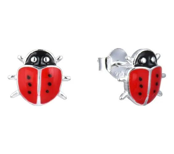 AROS DELICADOS DE PLATA FINA 925 CON DISEÑO CHINITA EN COLOR ROJO - 1