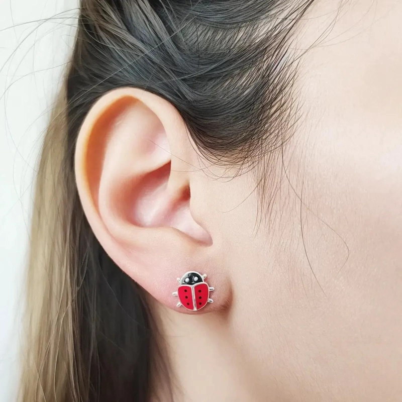 AROS DELICADOS DE PLATA FINA 925 CON DISEÑO CHINITA EN COLOR ROJO - 2