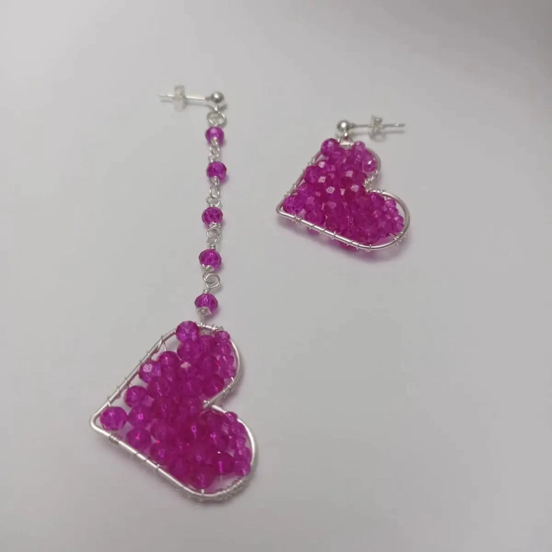 AROS ASIME TRICOS DE PLATA CON CORAZONES Y PIEDRAS FUCSIA - 3
